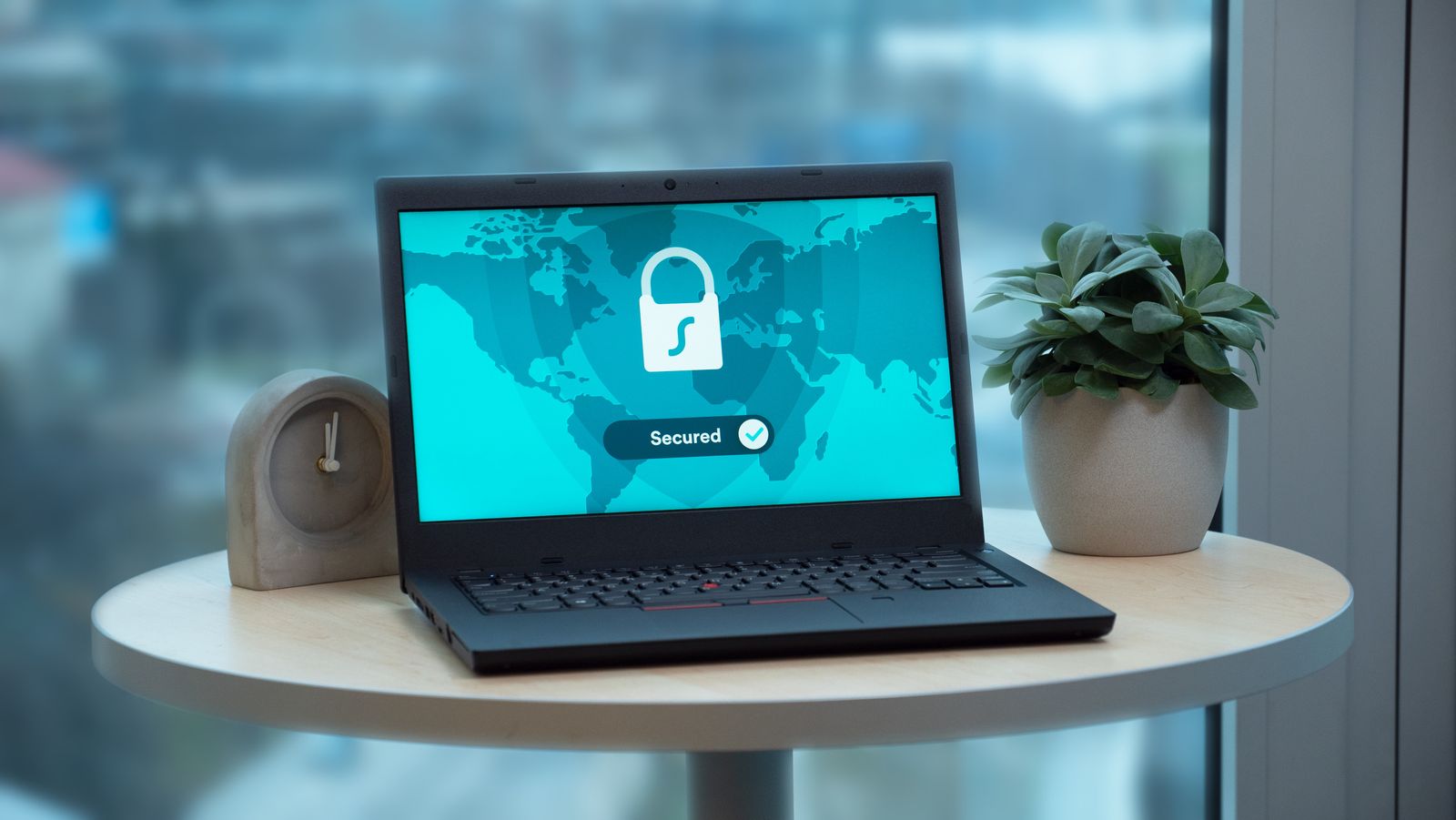 Laptop displaying a security lock screen